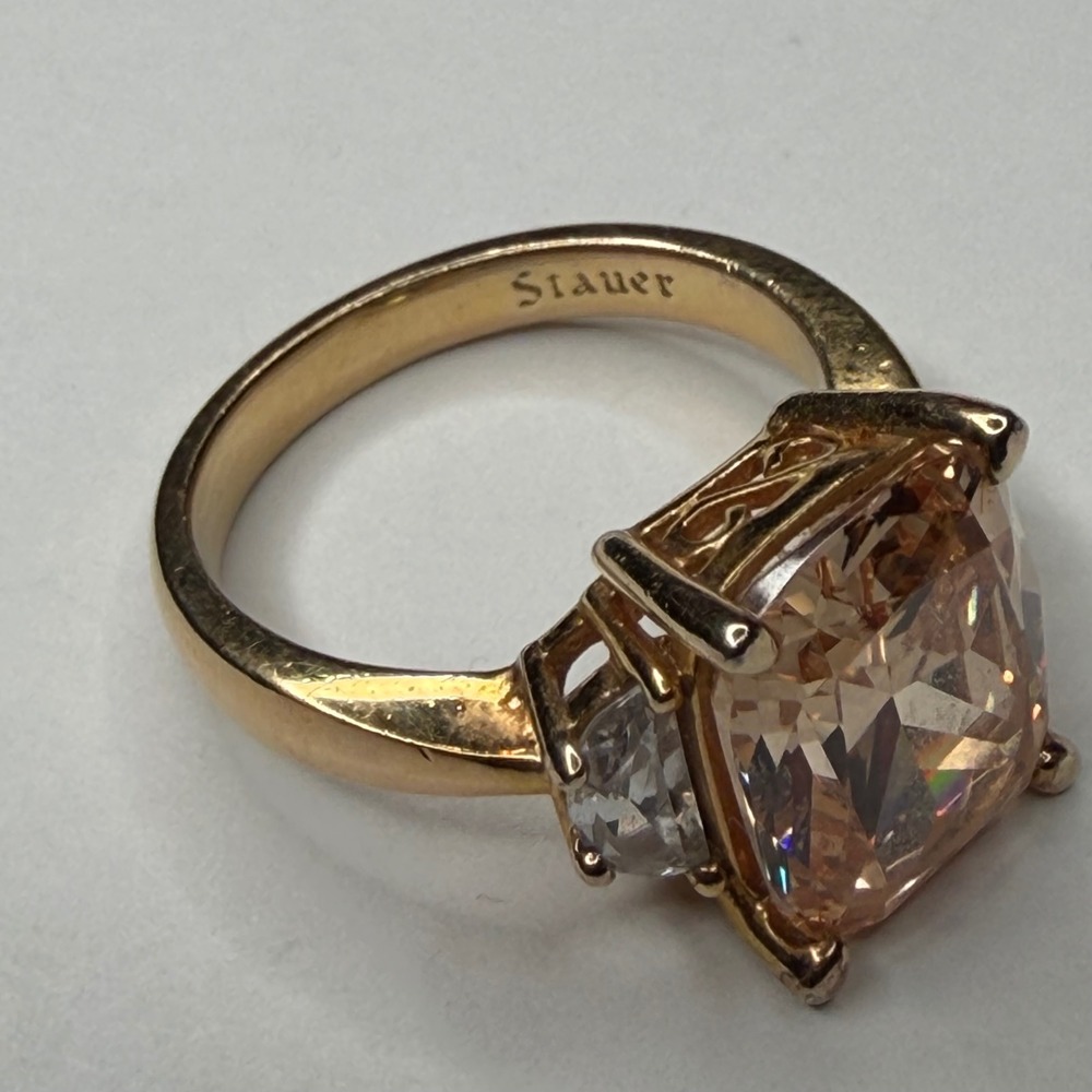 STAUER Ring Champagne Cushion Cut Gold Plated 925 Women's Size 7